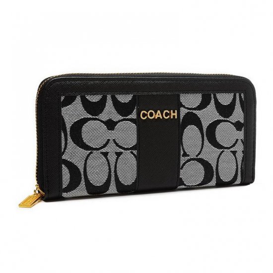 Coach Legacy Accordion Zip Large Black Grey Wallets ETQ | Women